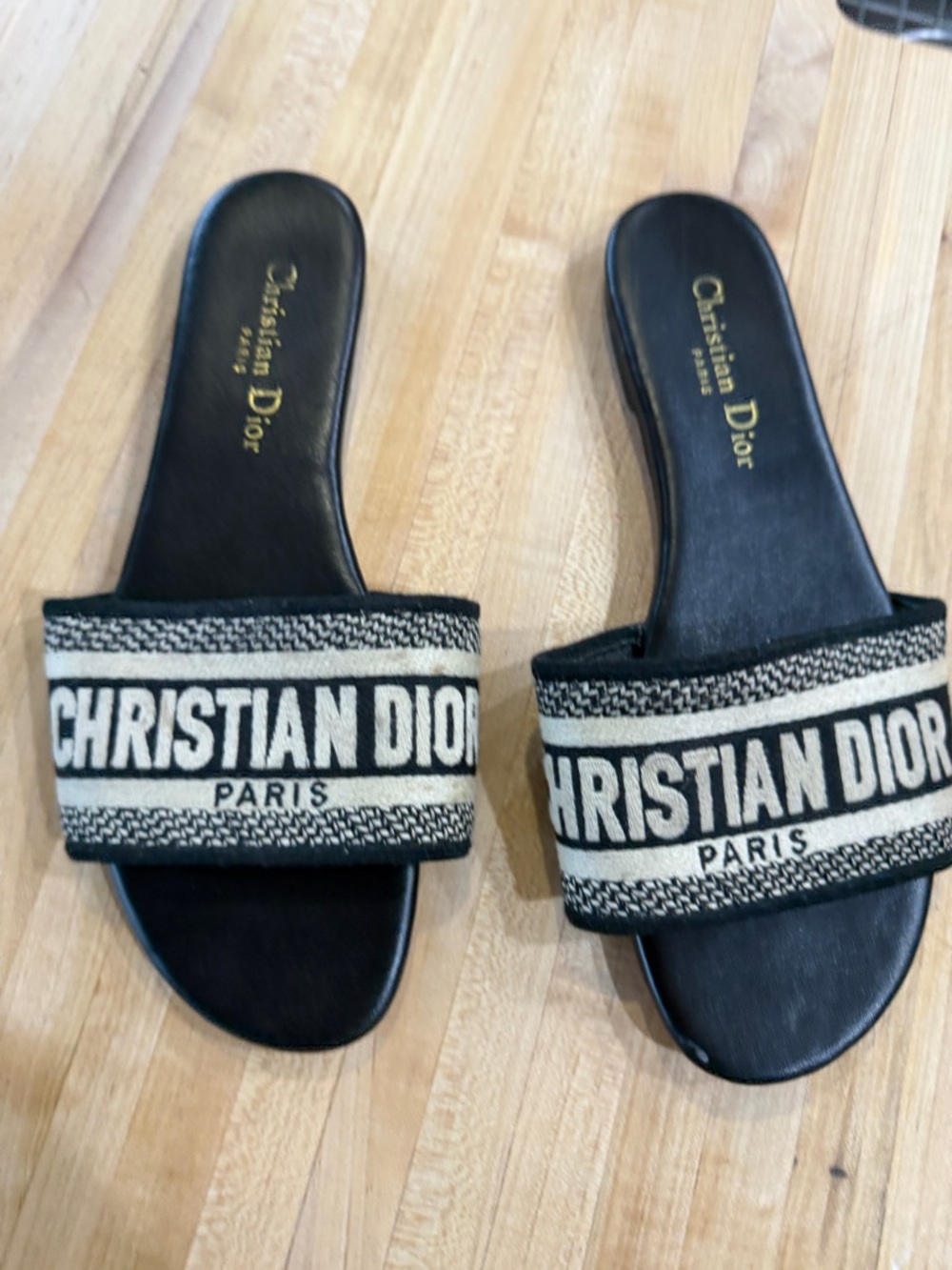 Christian Dior Black & Cream Logo Slide Sandals